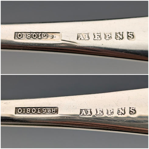 1916 British antique silver plate serving spoon pair